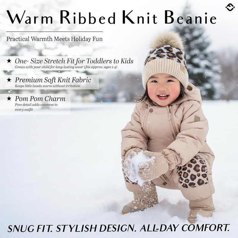 Funky Junque Toddler Pom Beanie – Kids Winter Hat for Ages 1–4, Baby Boy & Girl Knit Beanies, Warm Cozy Knit Snow Hats - Image 2